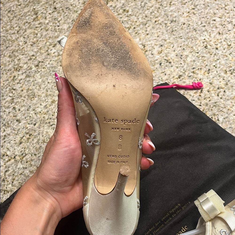 kate spade Metallic Cream and Silver Pointed Bow Pumps - Picture 3 of 9